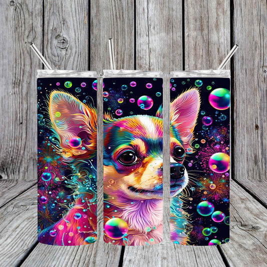Stainless Steel Sublimated Tumbler Chihuahua With Bubbles