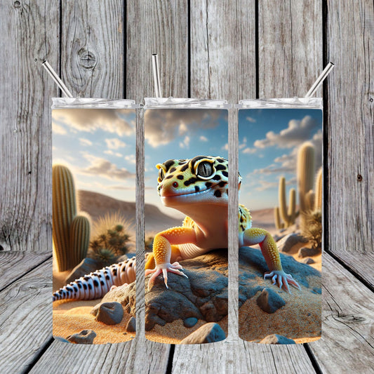 20 oz Stainless Steel Sublimated Tumbler Gecko In The Dessert