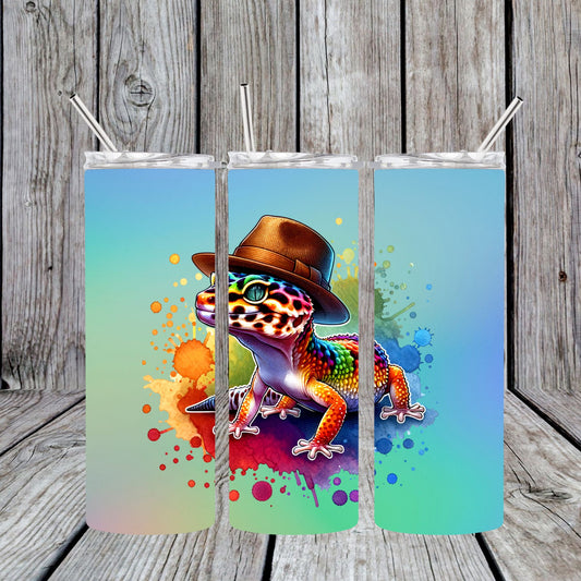 Stainless Steel Sublimated Tumbler Leopard Gecko With Hat