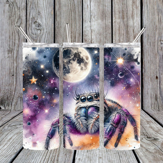 Stainless Steel Sublimated Tumbler Jumping Spider With Moon
