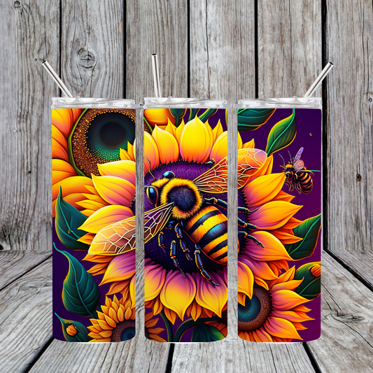 Stainless Steel Sublimated Tumbler Sunflower Bee