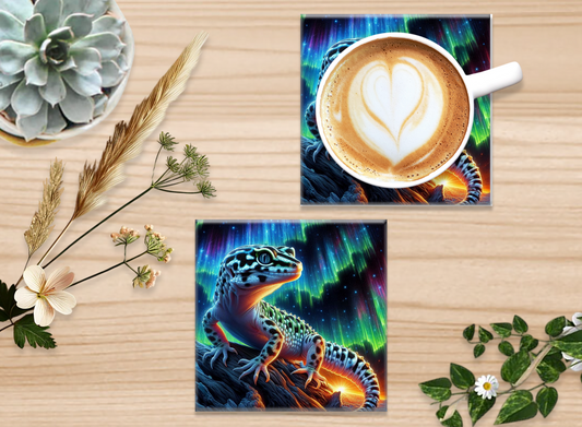 Drink Coasters Pack Of Two Leopard Gecko Northern Lights