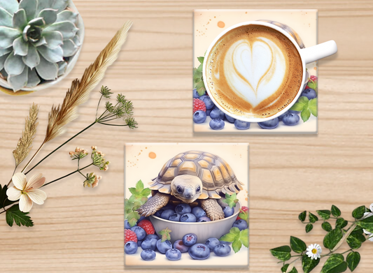 Drink Coasters Pack Of Two Sulcata with Blueberries
