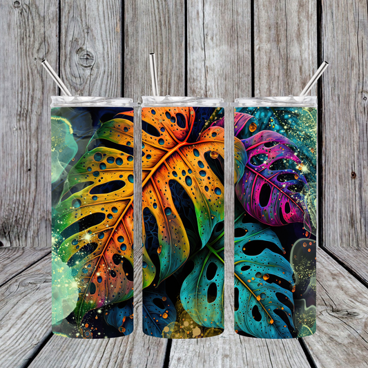 20 oz Stainless Steel Sublimated Tumbler Colorful Monstera